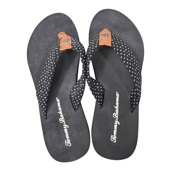 Tommy Bahama Foam Polka Dot Strap Flip Flops Black White Womens Size 9 Summer - Picture 12 of 12